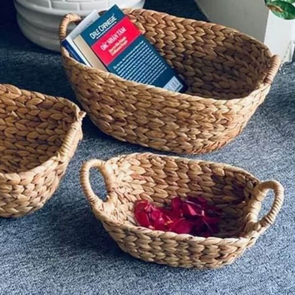 Water Hyacinth Shallow Storage Basket Tray