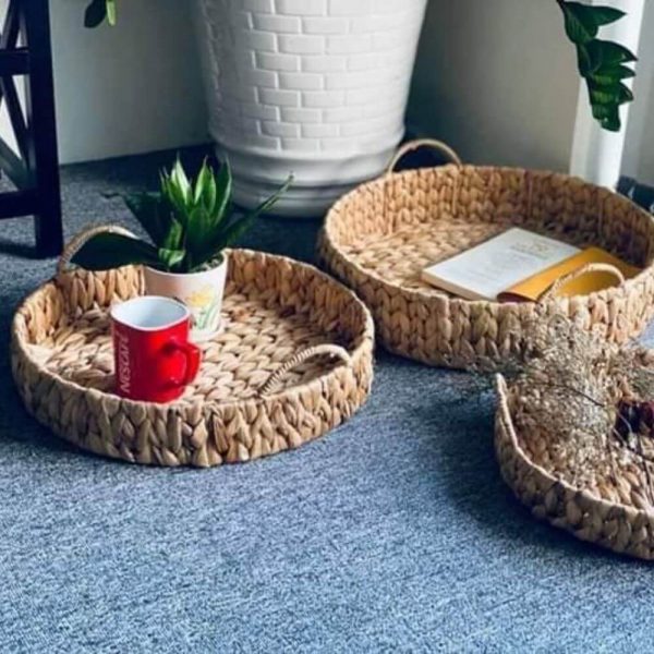 Water Hyacinth Serving Tray With Handles