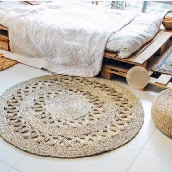 Living room natural fiber seagrass round area rug