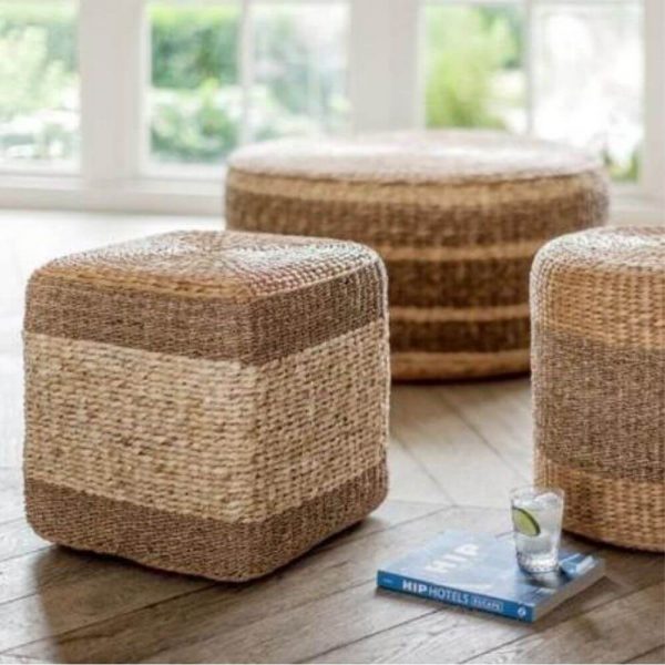 Seagrass Cornhusk Square Ottoman