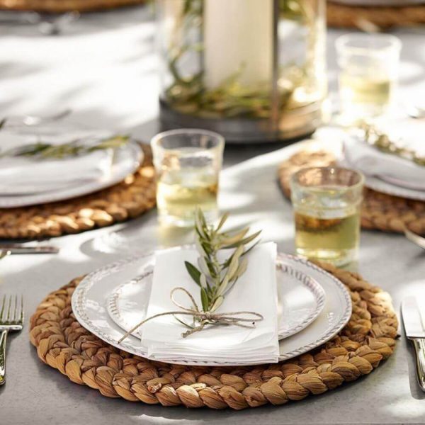 Round Handwoven Water Hyacinth Placemat Braided Mat