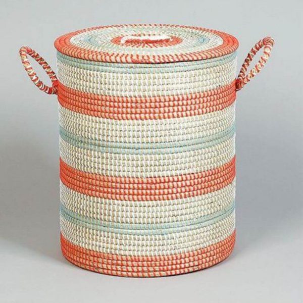 seagrass storage basket with handle red blue green white