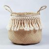Macrame Natural Color Seagrass Belly Basket with Handles for Storage and Home Decor