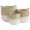 Set of 3 Large Round Dip Dyed Seagrass Baskets with Handles White/Natural