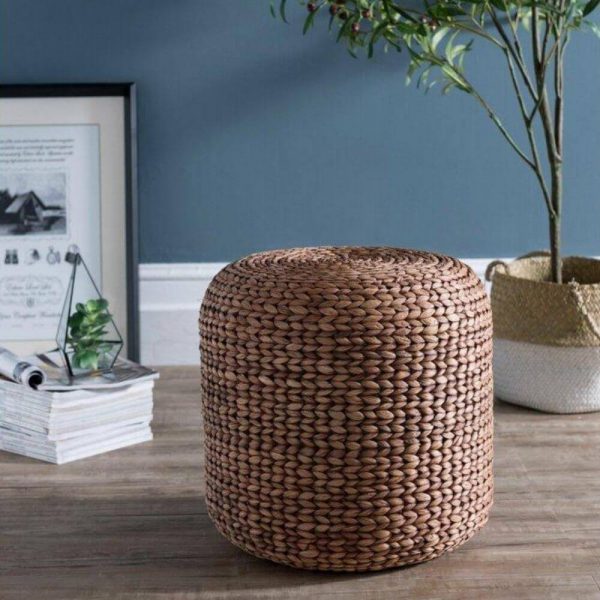 Brown Water Hyacinth Pouf Ottoman