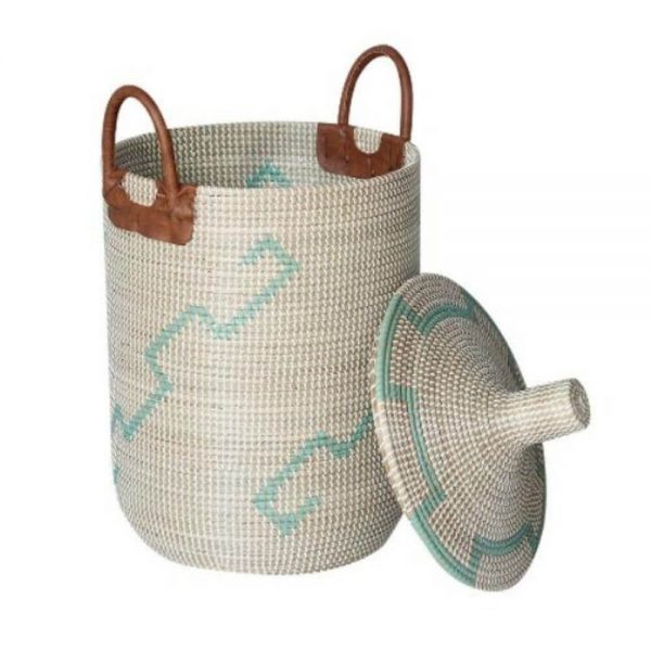 Seagrass Laundry Hamper With Lid and Faux Leather Made in Vietnam Handicraft Homewares and Home Decor Exporter