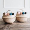 Handwoven Seagrass Belly Basket - Choice of Pom Pom Colour