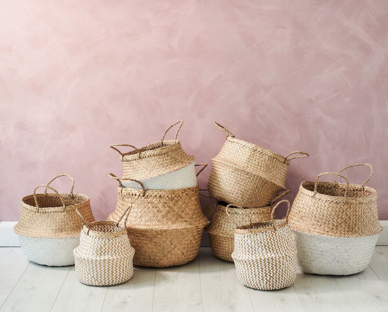 belly basket pink white dip bottom collection