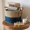 cylinder seagrass blue basket with hanldes