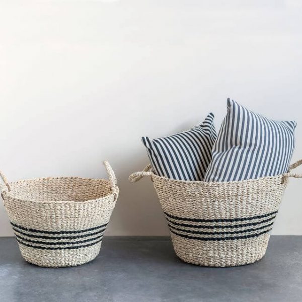 textiles storage seagrass palm leaf basket set of 2 with handles