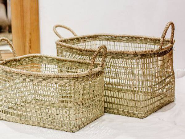 rectangular seagrass basket hand-woven in Vietnam