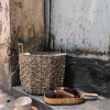 seagrass storage basket with handles metal frame handwoven natural fiber