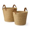 made in Vietnam seagrass round tapered baskets set of 2 leather handles