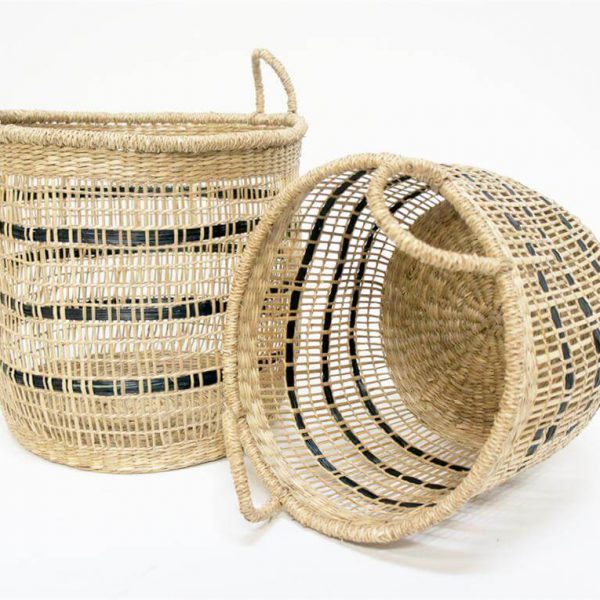 set of 2 seagrass open weave baskets