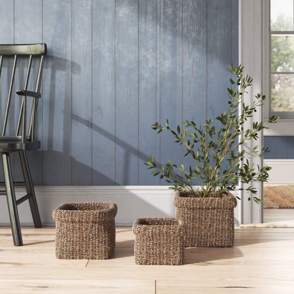 natural square seagrass baskets set of 3 planter pot for living room