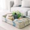 plastic thread handwoven seagrass tray with handles tabletop cêtrpiece