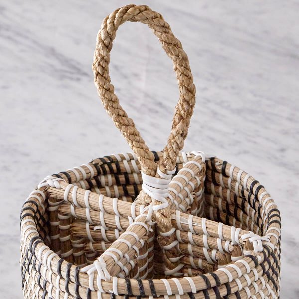 seagrass utensil caddy black and white plastic thread rope handle handmade in Vietnam