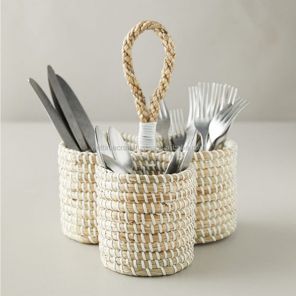 seagrass utensil holder 3 compartments cutlery holder Seagrass Cutlery Holder Seagrass Utensil Caddy utensil container